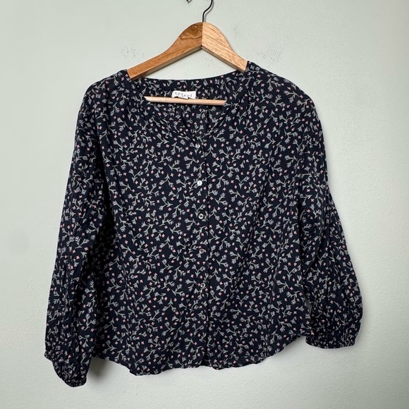 Anthro Velvet by Graham & Spencer Black Floral Collarless Peasant Blouse Top S - Picture 4 of 14